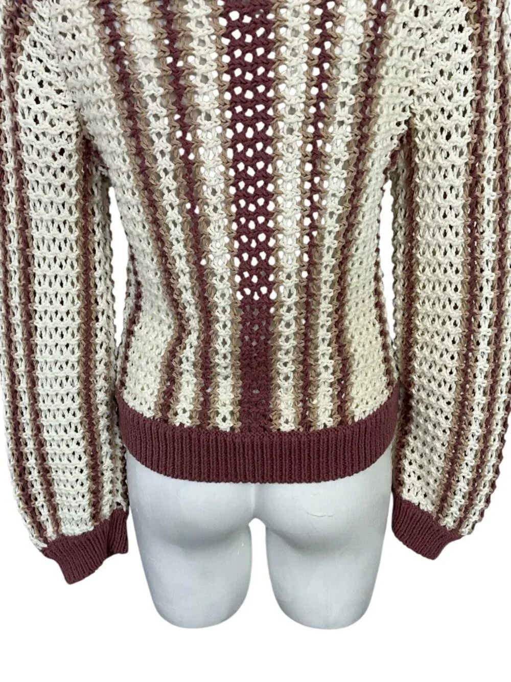 Free People FP Beach Dayton Striped Pullover Sweater S Brown Crochet